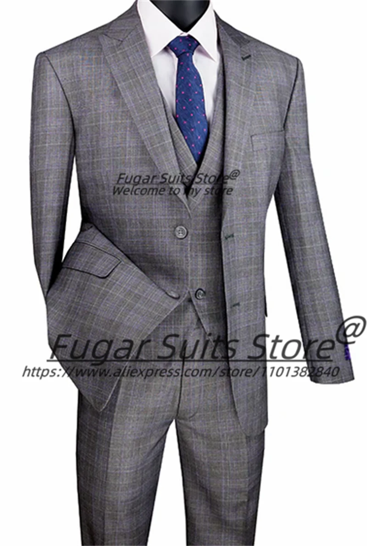 Classic Plaid Men Suits Male Business Blazers Customized Slim Fit Peak Lapel Groom Wedding Tuxedos 3 PCS Sets trajes para hombre