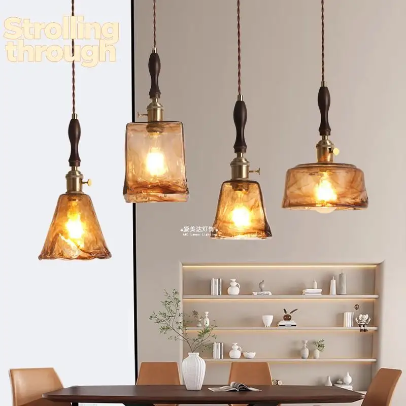 

Винтажная стеклянная люстра для ресторана, цвет ореха, свадебное окно, кафе-бар, лампа для входа, прохода, прикроватная люстра