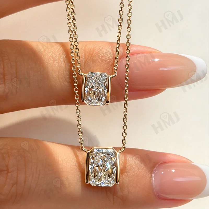 Laborgezüchteter Diamant-Anhänger, 2 Karat, DEF, VS, Radiant-Schliff, Echtes 925er Sterlingsilber, 10K 14K Gold, Hochzeits-Party-Kette, Charms – Detail 3