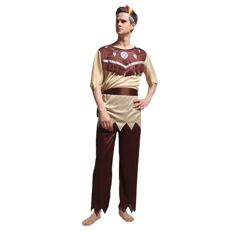 Disfraz indio para hombres adultos, disfraz de halloween, disfraz de jefe, mascarada, ropa de plang de rol nativo americano para fiestas y eventos