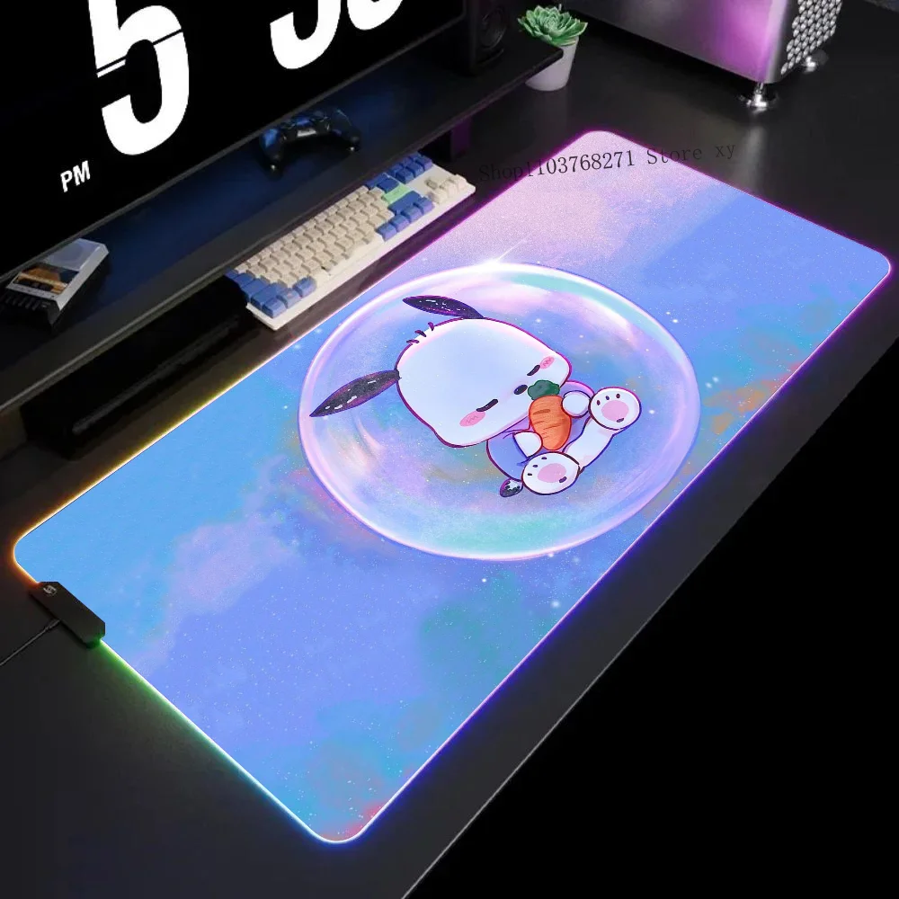 Kawaii Cute P-Pochacco Mousepad XXL RGB Gaming Mouse Pads HD Black Gamer Accessories Large LED