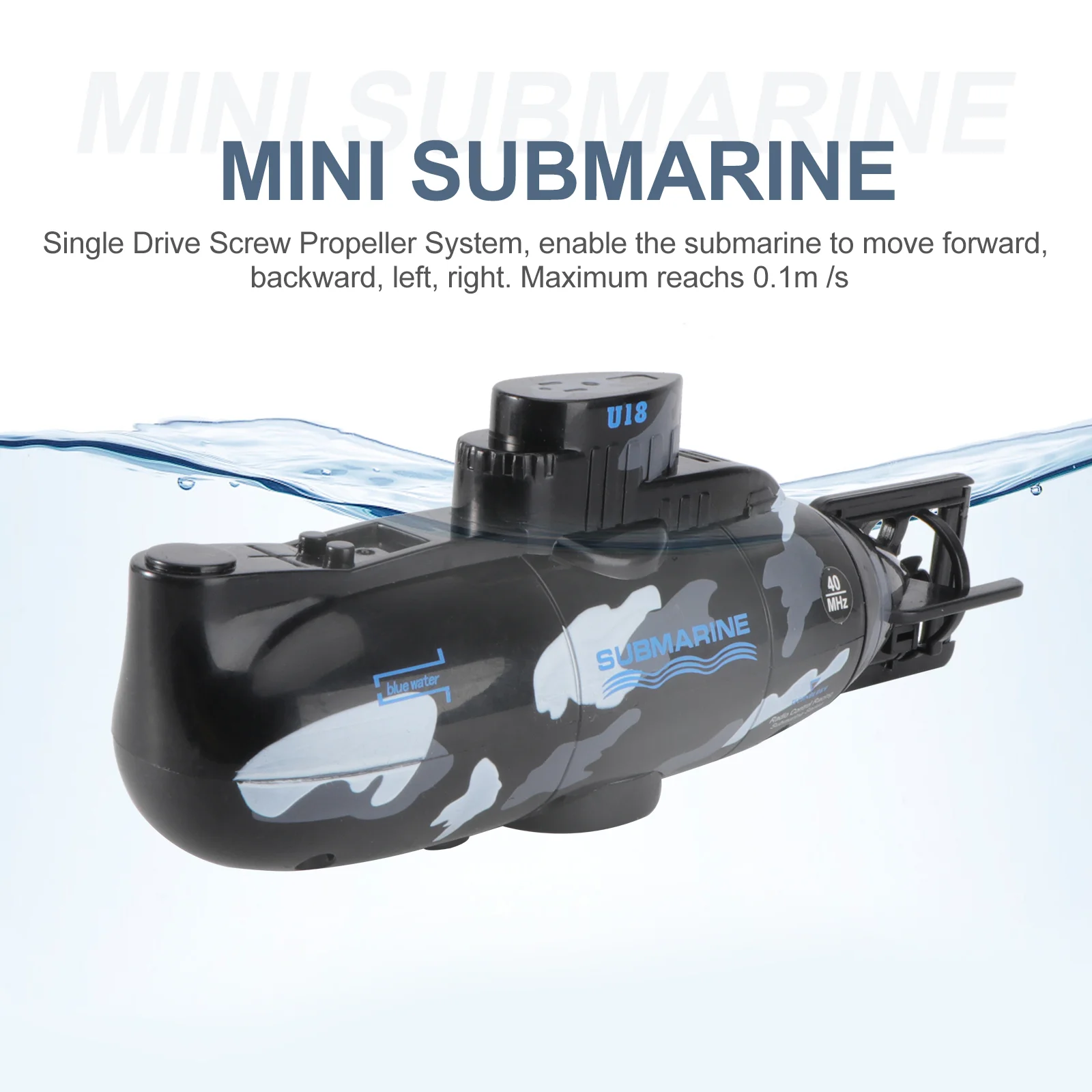 RC Submarine Mini Boat 37V Plastic Mini Submarine Boat RC Toy Boat Waterproof Diving Gift for Kids (Black)