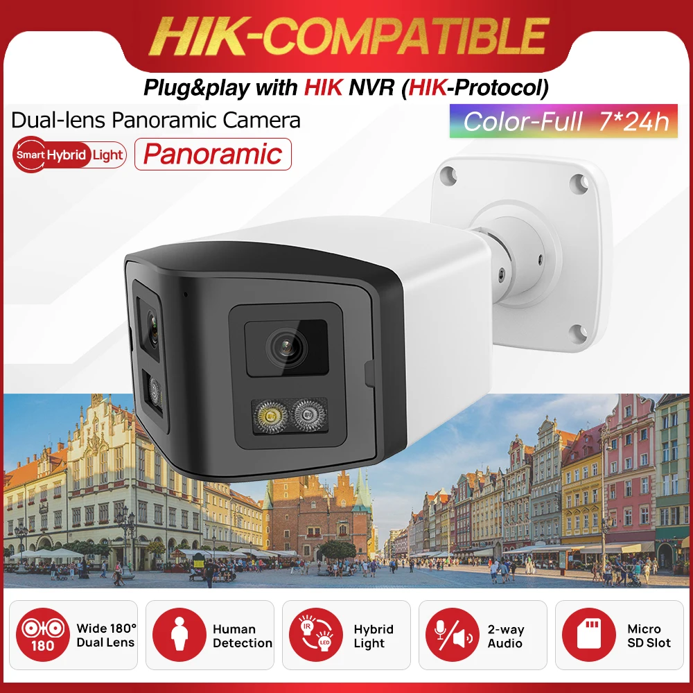 Hikvision Compatível Câmera IP Panorâmica, IR e ColorVu, Áudio Bidirecional, Detecção Humana, Slot para Cartão SD, Plug and Play, HIK NVR, 4MP, Venda de Verão