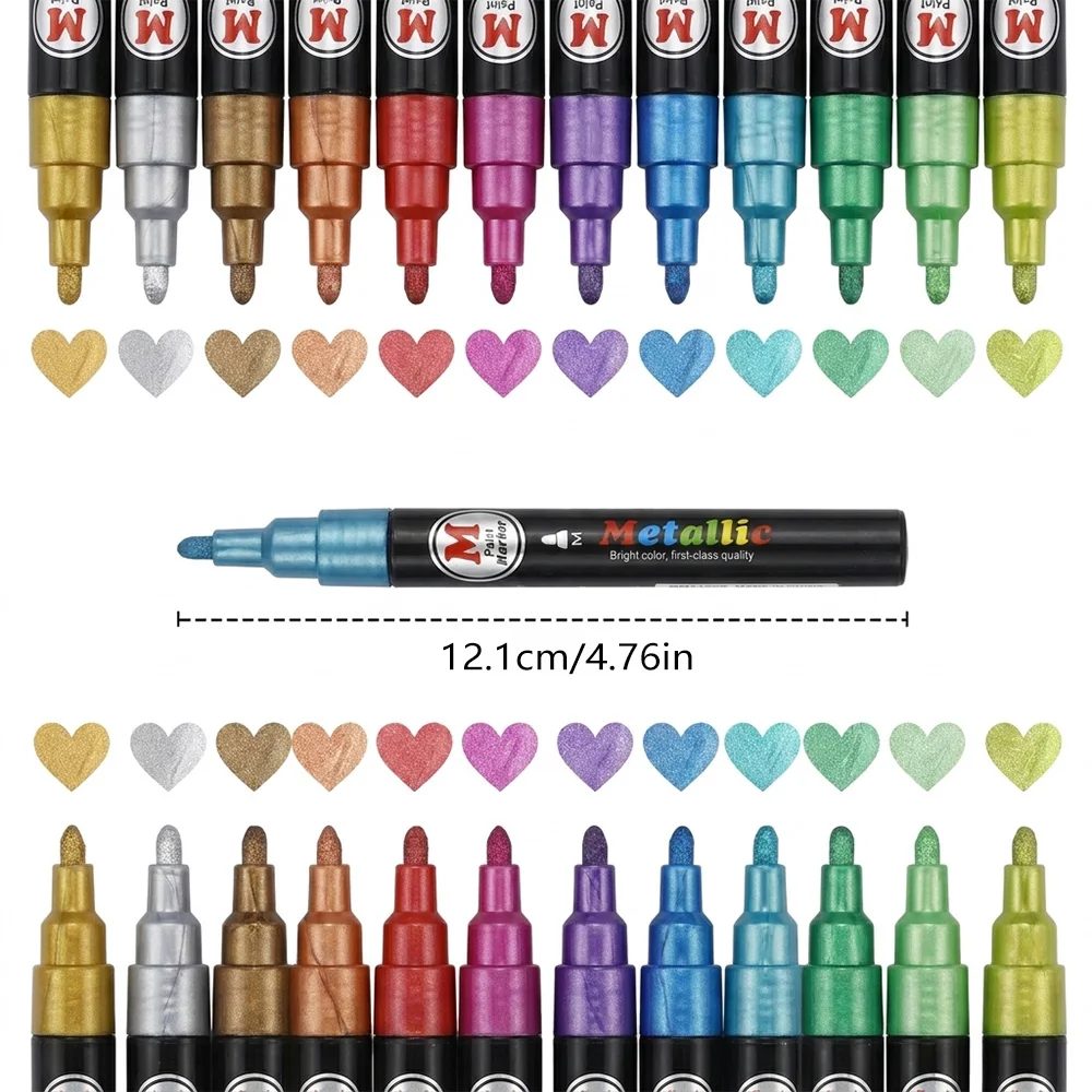 12 Colors Metallic Gloss Markers Set DIY Crafts Metals Glass Model Coloring Art Design Glitter Pen Home School Painting Supplies