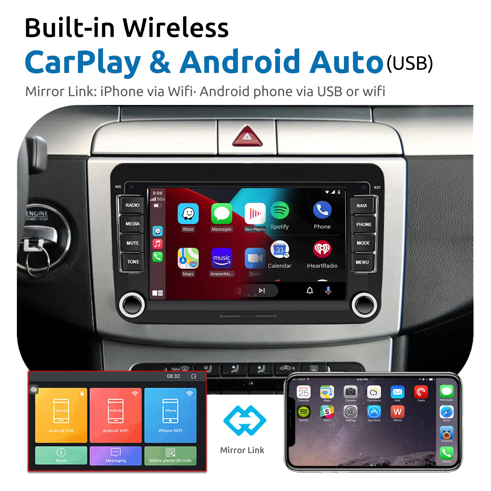 ESSGOO Android 13 4G 64G Für Volkswagen Passat b6 b7 golf 5 6 Polo Jetta Skoda Auto Radio multimedia-Player GPS WiFi RDS Carplay