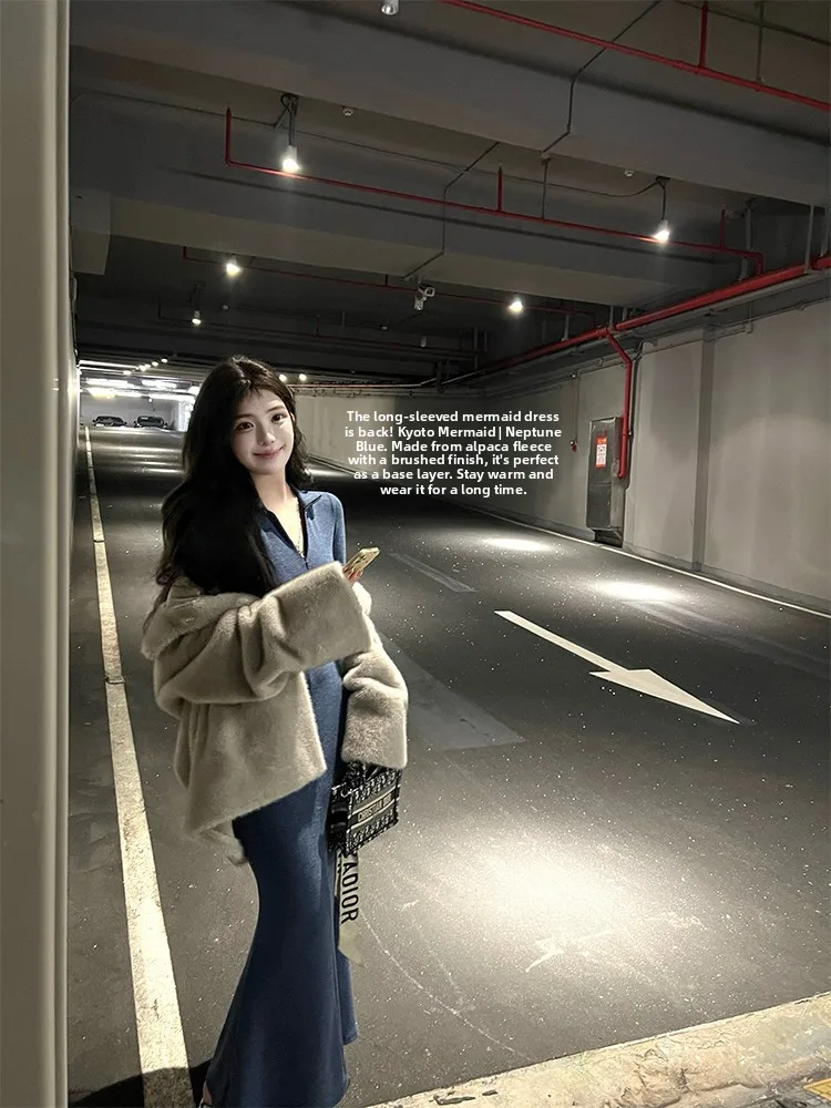 

Miss Change Kyoto Mermaid Neptune Blue Long Sve Fi Tail Dr Sexy Waist Cinched Kardaian Sle Gown for Women