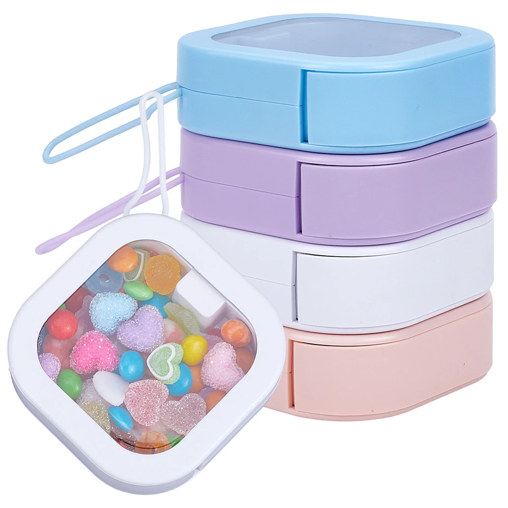 4Pcs 4 Colors Hair Tie Portable Holder Pink Hair Tie Organizer Plastic Colorful Small Travel Hanging Clear Window Bobby