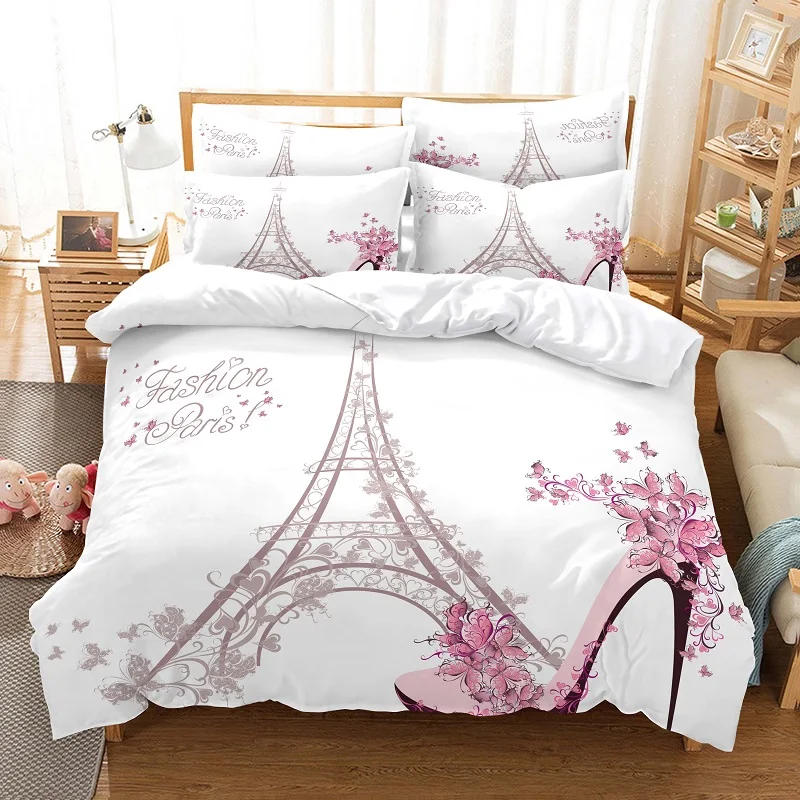 

Queen Size Cotton Eiffel Tower - Patterned 3 - Piece Bedding Set with Double Duvet Covers and Pillowcases, Ideal for Couple Beds