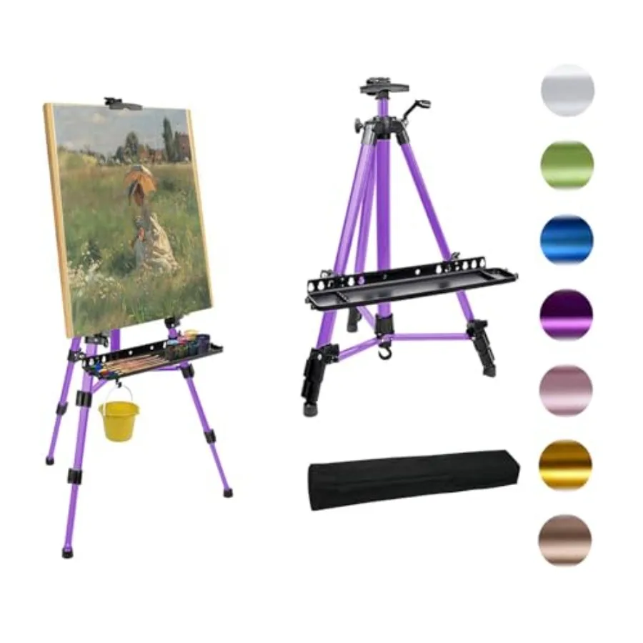 

Easel for Painting, Portable and Foldable Easels Stand, Height-Adjustable 22'' to 62'', Equipped with Tray, Water Bucket Hook,
