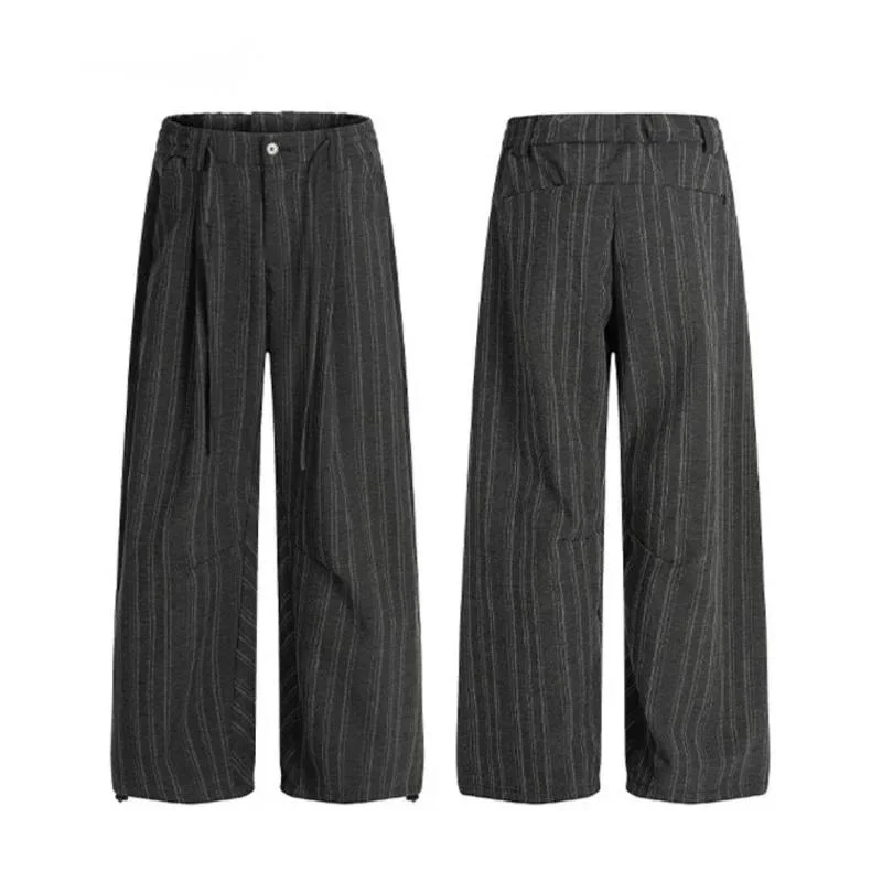 American Style Men Suit Trousers Striped Design Contrast Color Drawstring Worn-out Wide Leg Loose Male Pants Autumn 9X05OE