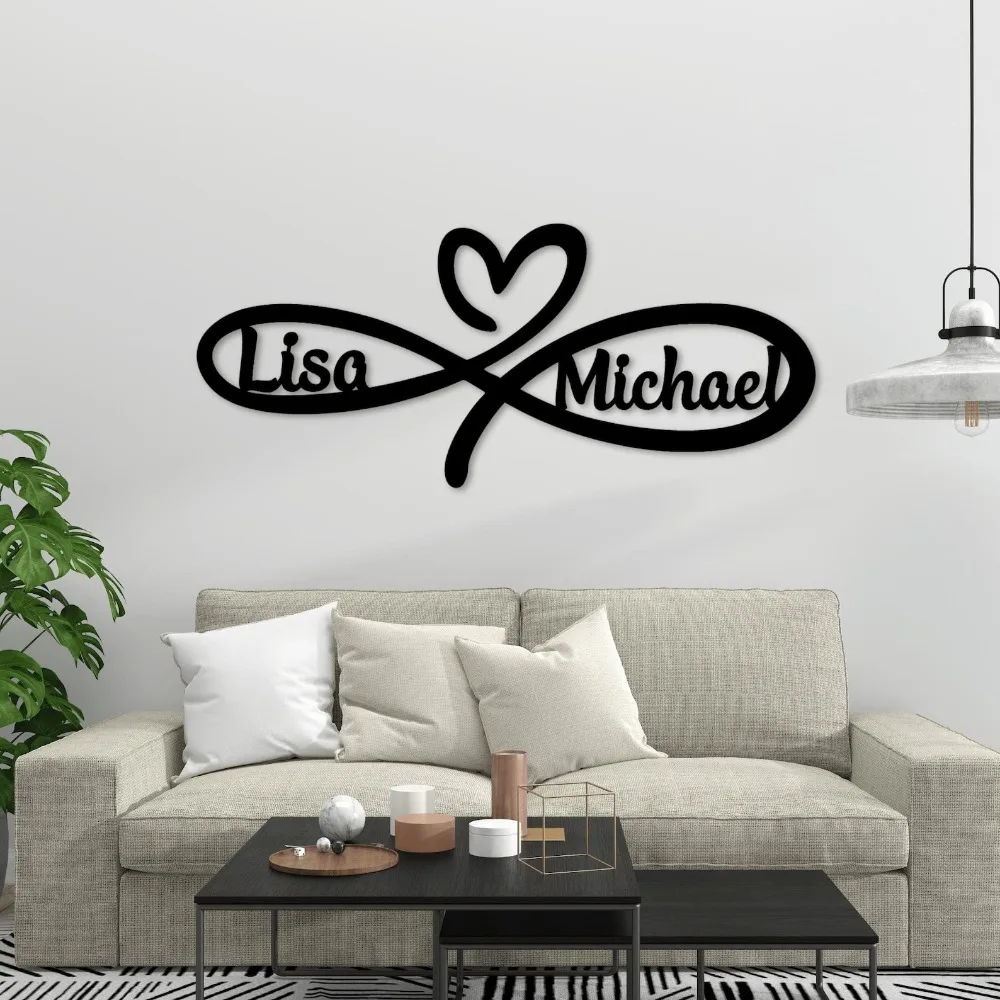 Letrero de Metal Personalizado con Símbolo de Infinito en Forma de Corazón, Arte de Pared Metálico con Nombres de Pareja Personalizados, Regalo Romántico para Bodas o Inauguración de Casa