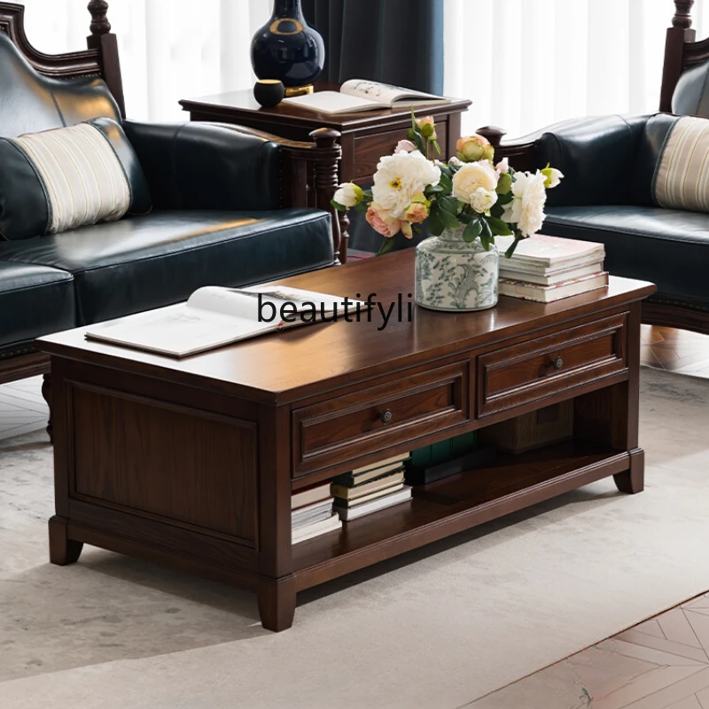 

Double-Layer Coffee Table American Coffee Table Living Room TV Cabinet Unit Low Locker Solid Wood Ash Wood