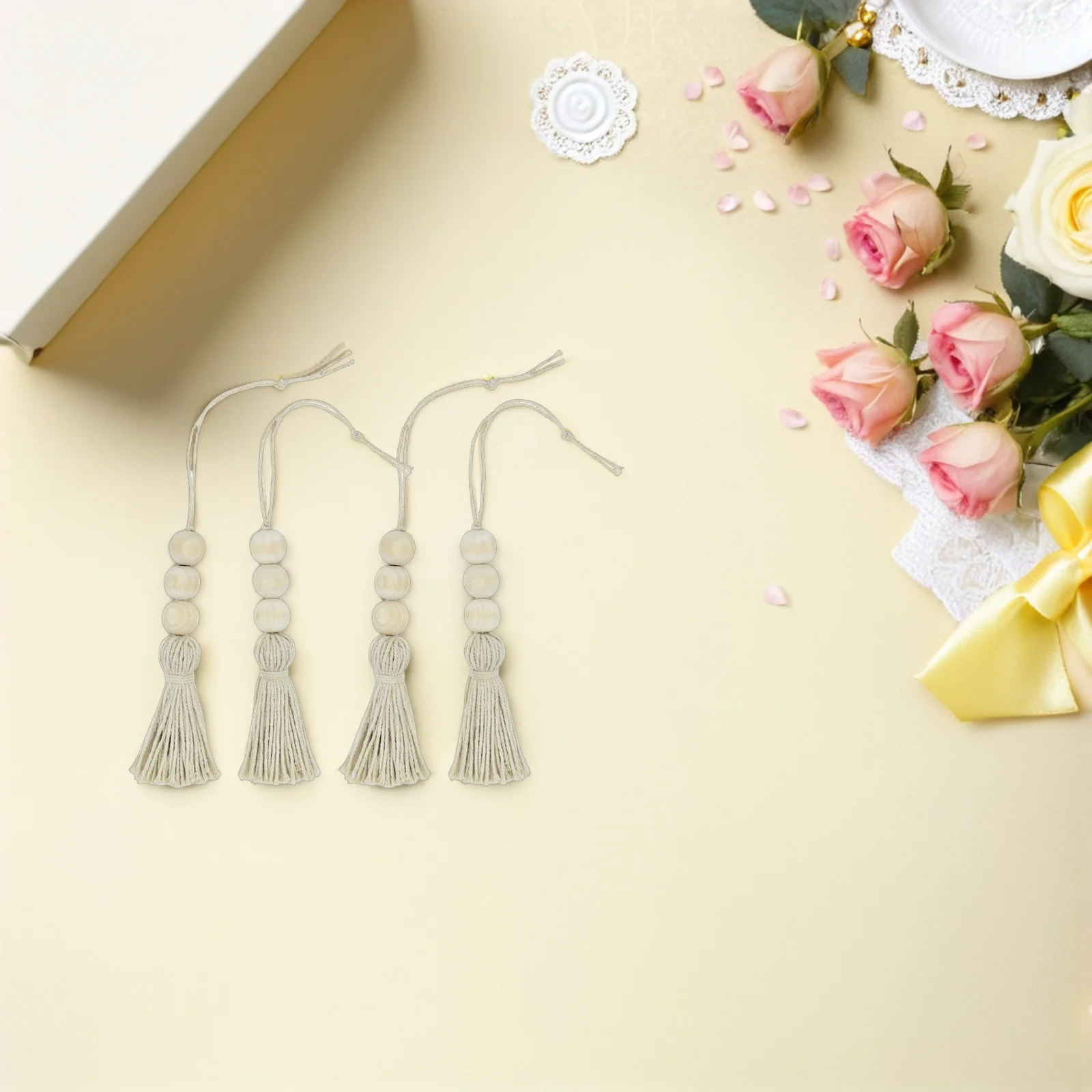 

8Pcs Wood Tassel Beads Pendant Handmade Ornament Decor for Closet Door Handle Bag Charm Curtain Tiebacks Key Holder Car Hanging