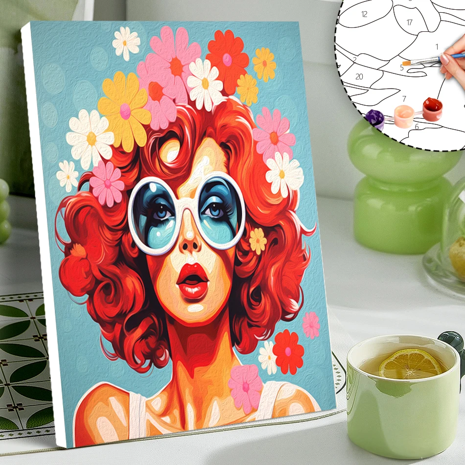 

RUOPOTY Painting By Numbers Abstract Flower Haired Woman Portrait Canvas Art Painting Artwork Color Markers Set Decoration Home