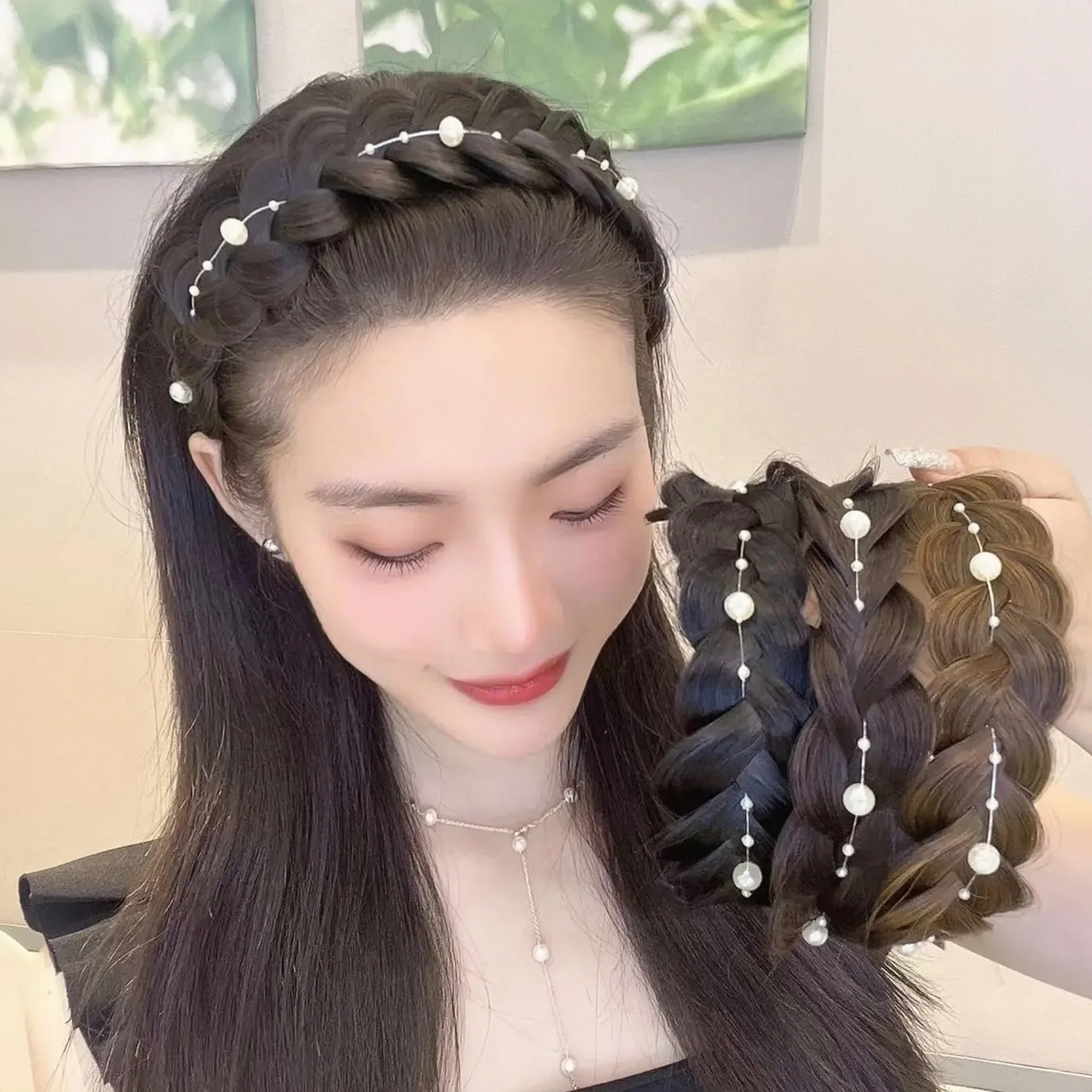 Pearl Twist Braid Hair Band For Women Toothed Non-slip Hair Hoop Designer Elastic Headband Fashion Braids Hair Accessories Girls