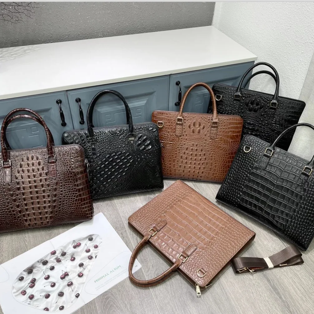 Sacs pour ordinateur portable en alligator pour hommes, cuir de vache véritable, étui à bombes pour hommes, marque de luxe, sacs à main pour hommes, sac d'ordinateur Messenger 14 pouces, nouveau