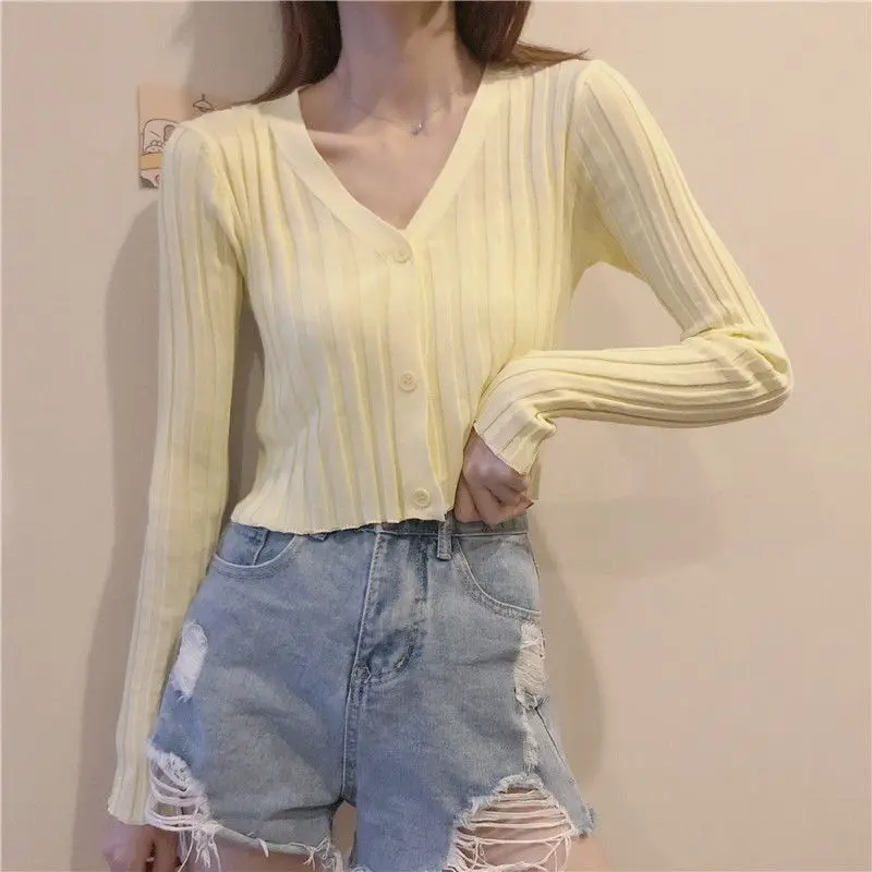 4 Colors Cardigan Women V-neck Knitted Casual Elegant Female Summer Soft Sweater Fashion Solid Korean Style Simple Long Sleeve