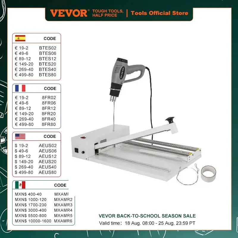 VEVOR-máquina de envoltura retráctil de 18 pulgadas, máquina de embalaje de hierro Premium, sistema de sellador térmico de plástico PVC con pistola de aire caliente para libros y alimentos