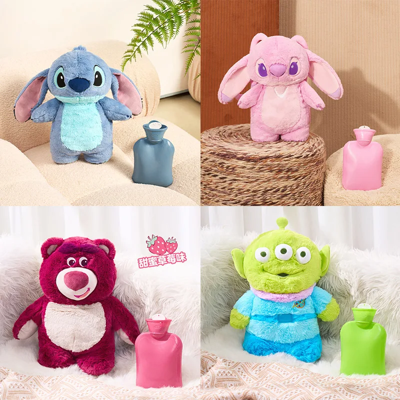 

Genuine Disney Stitch Angel Lotso Alien Hot Water Bag Plush Doll 2-in-1 Office Home Warm Hand Gift