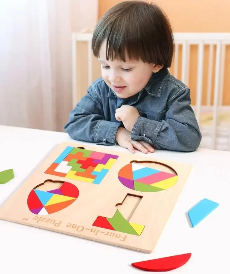 ปริศนา 4 IN 1 ของเล่นบล็อกอาคารสี DIY Clever Board Collection ของขวัญสร้างสรรค์ของเล่นไม้ปริศนาเด็กเกม