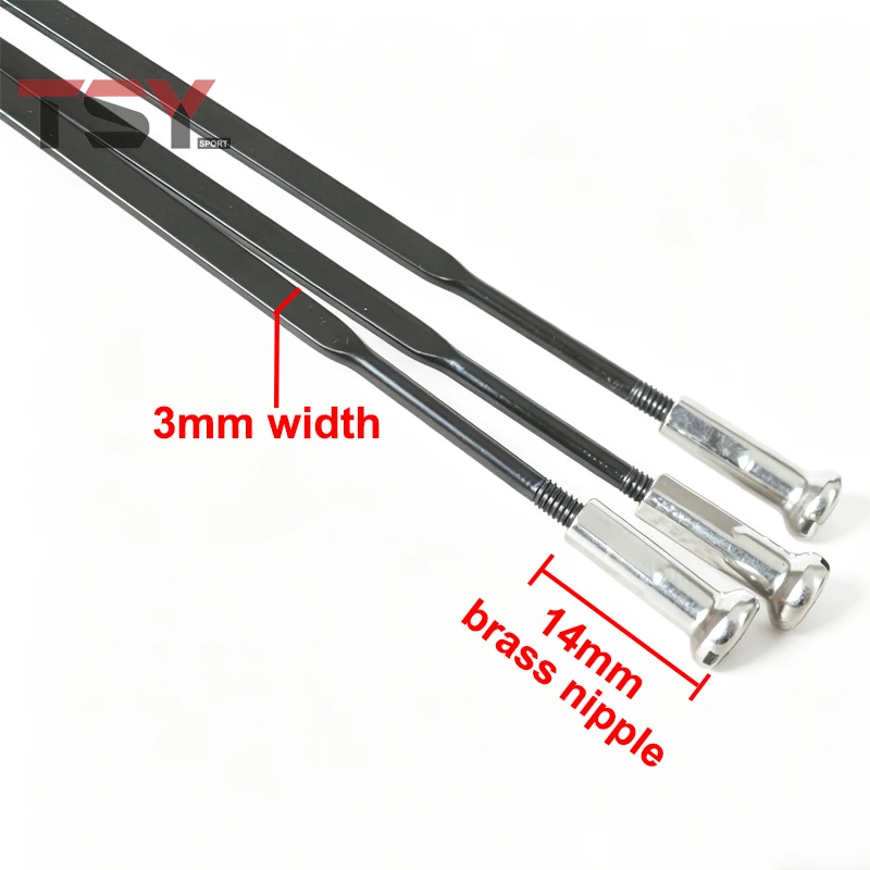 20 Stück Gerade Flache Speichen 14G Schwarzer Stahl Rays MTB Rennrad Speichen 700C Aero 3,0mm Flache Speichen+Messingnippel 260-298mm – Detail 5
