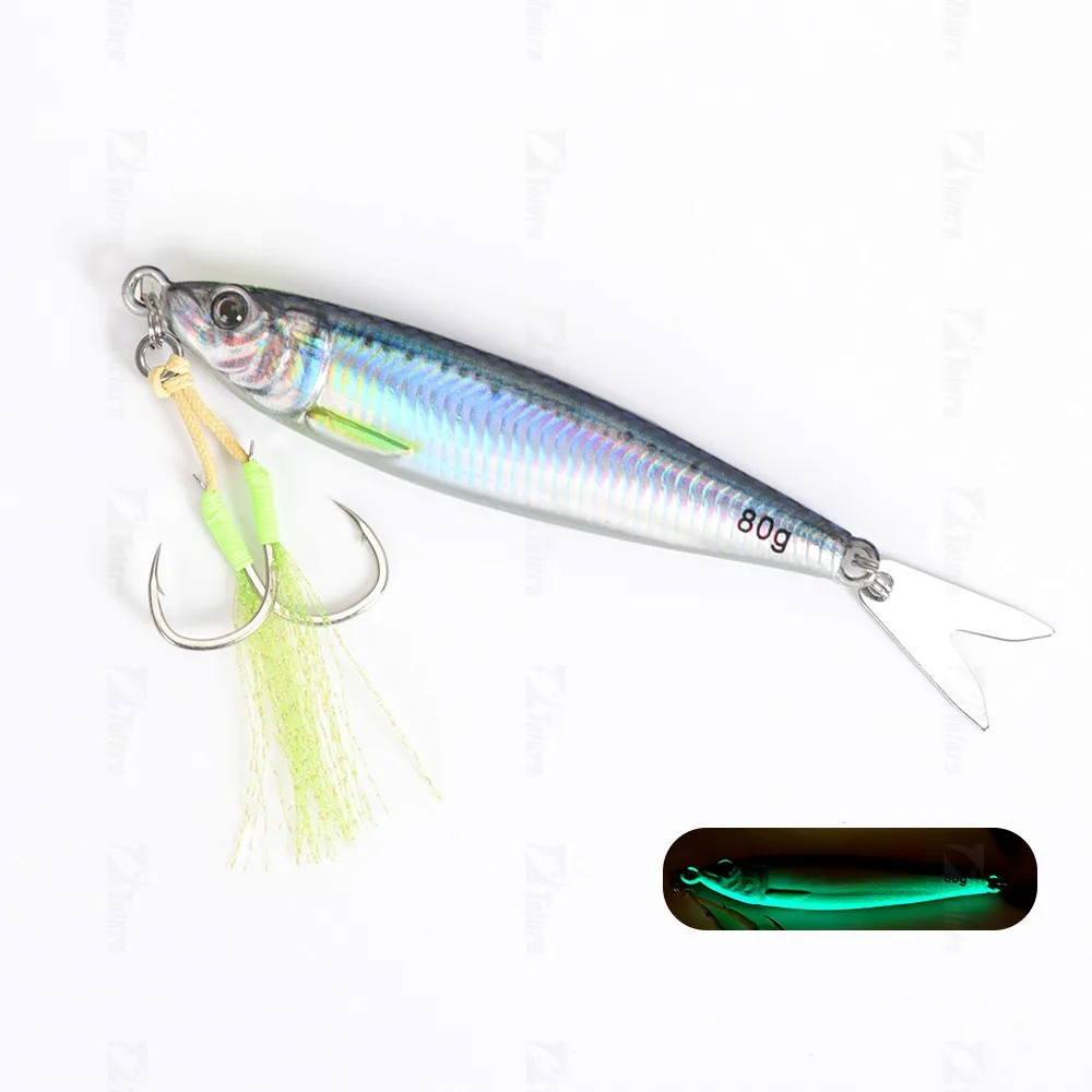 

Slow Sinking Simulation Fish Lures 80g Weight Jig Hook Metal Jig Lure Realistic Long Tail Artificial Fishing Bait Fishing Tool