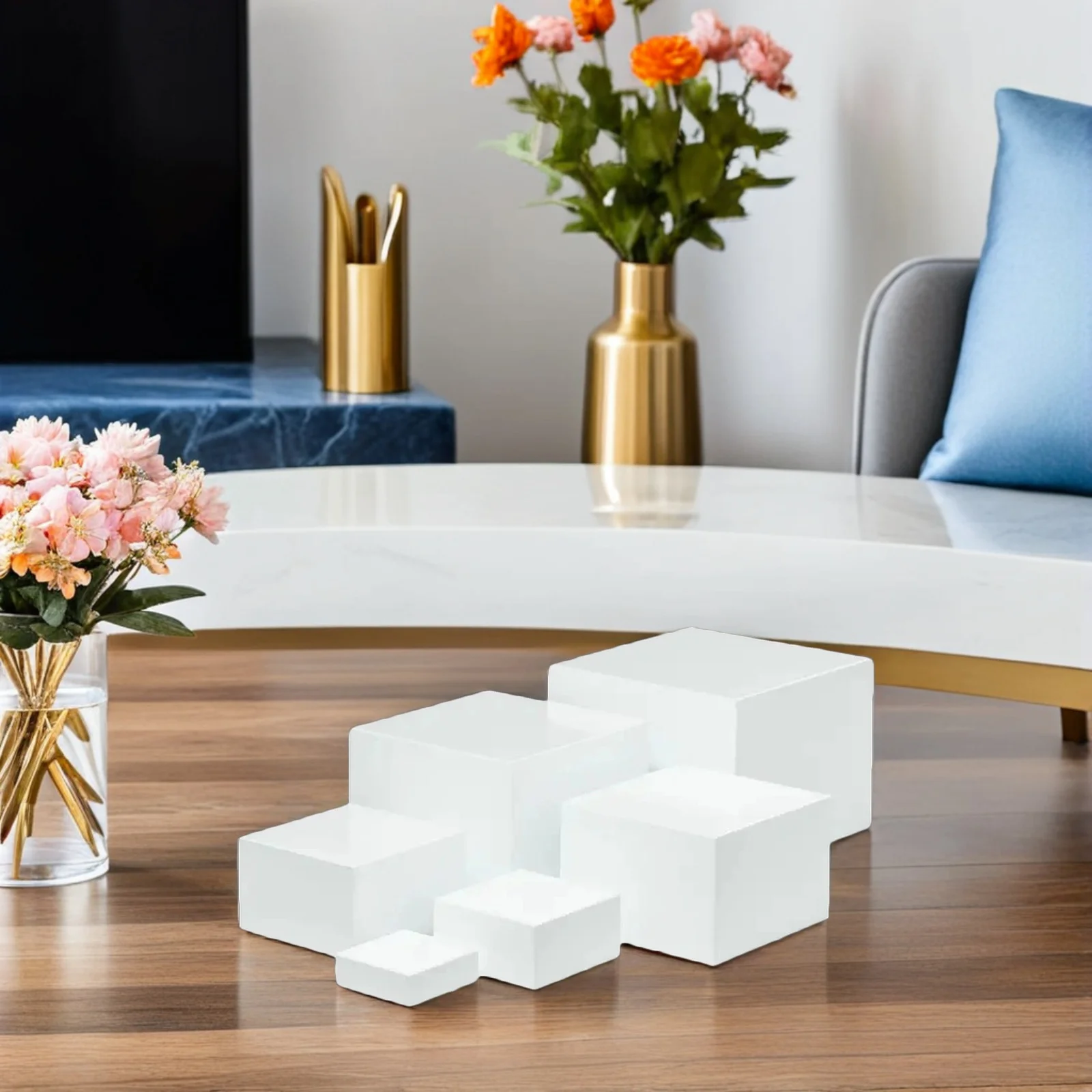 

6pcs Desktop Storage Organizer White Plastic Display Risers For Tabletop Space Optimization Cake Cupcake Stand Set Dessert