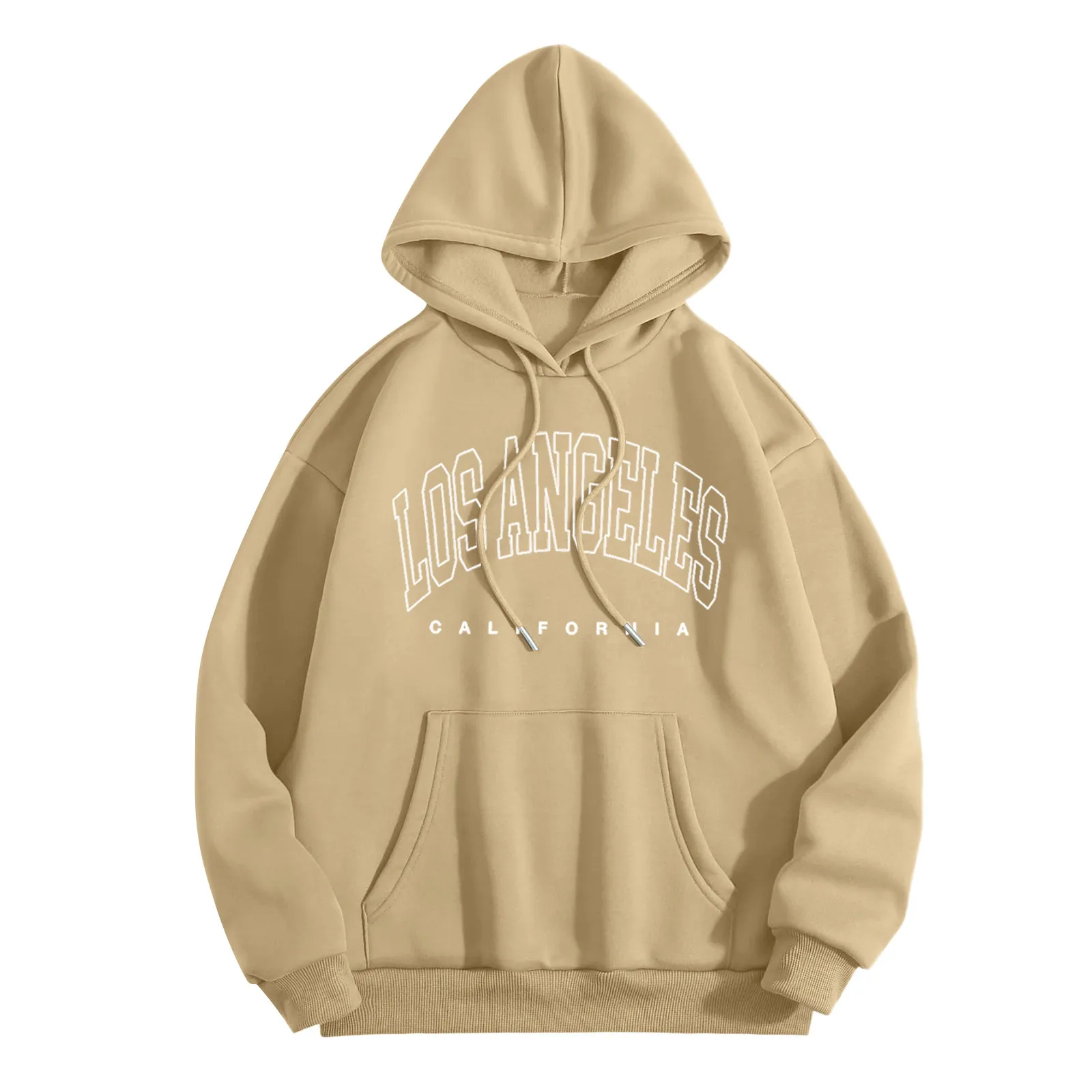 Sudadera con capucha con estampado de letras de LOS ANGELES, Sudadera con capucha clásica de Color sólido, bolsillo con cordón, Sudadera con capucha informal de manga larga, Sudadera con capucha Simple todo en uno