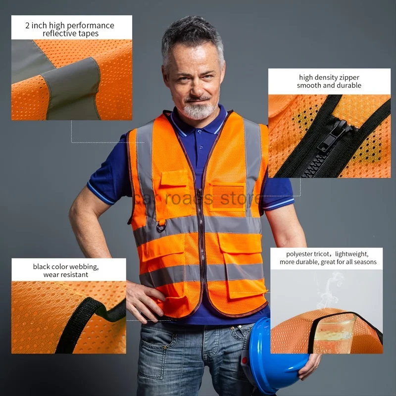 Gilet di sicurezza riflettente per donna uomo sicurezza ad alta visibilità con tasche la parte anteriore con cerniera soddisfa gli standard ANSI/ISEA