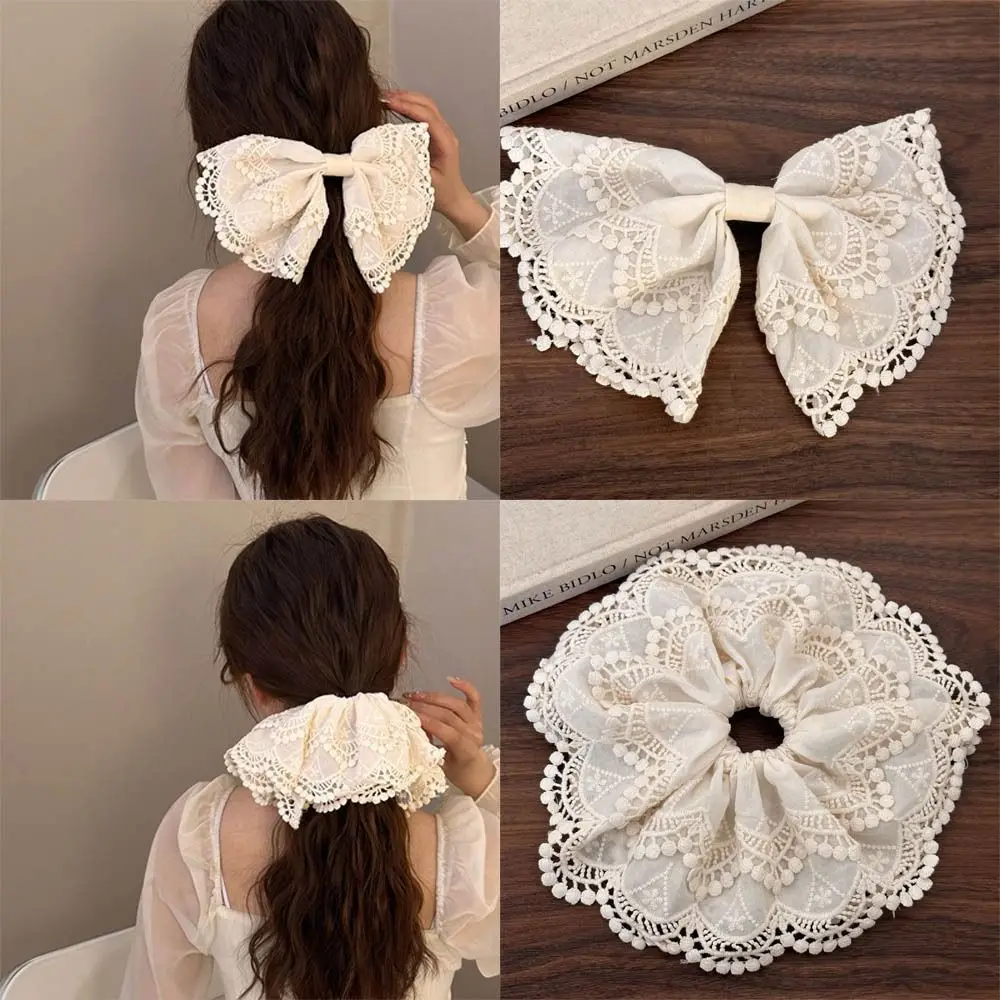 

Korean Style Lace Bowknot Flower Hair Clip Embroidery Hollowed Flower Hairpins Elastic Bow Hair Band Headdress