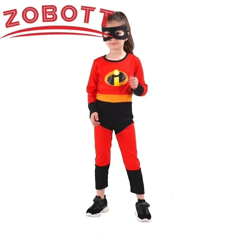 Ragazza Mr Incredible 2 Costume Cosplay Ragazzo Supereroe Fancy Dress Up Bambini Tuta rossa con maschera Costumi Anime di Halloween per bambini