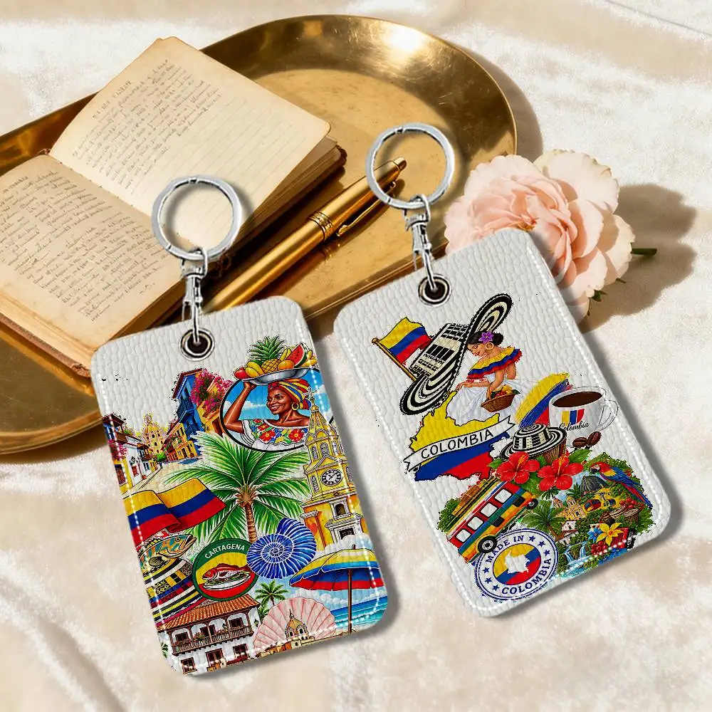 Art Colombia Culture Design Keychain Card Holder, Badge Credit Card Holder, Student ID Card Holder, Bus Cards Cover