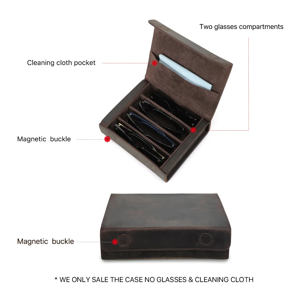 Handgefertigte Brillenhalterbox aus Rindsleder für 4-teiliges Sonnenbrillenetui, Reiseaufbewahrung, Brillenbox für Brillenetui