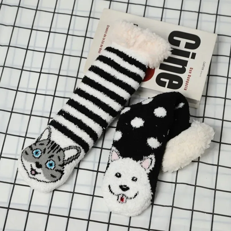 

Fuzzy Thermal Sock Women Winter Warm Funny Panda Cat Cute Kawaii Non Slip Cartoon Sleeping Soft Comfy Female Floor Slipper Sock