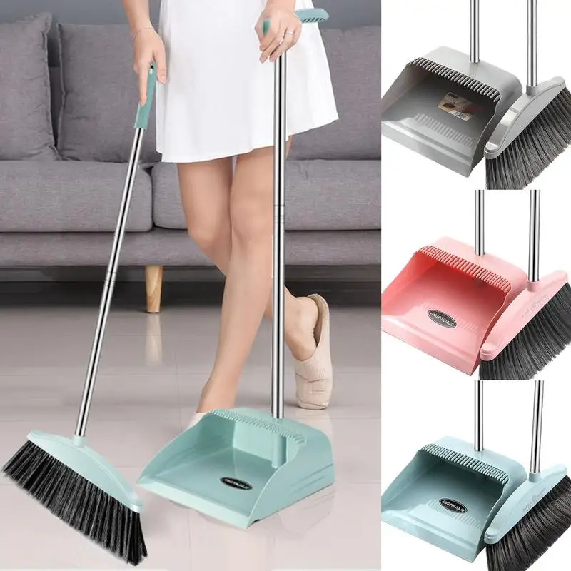 Broom And Dustpan Floor Clean Brush Set Durable Long-handled Rustproof Dust Pans Perfect For Home Kitchen RV Lobby And Outdoor