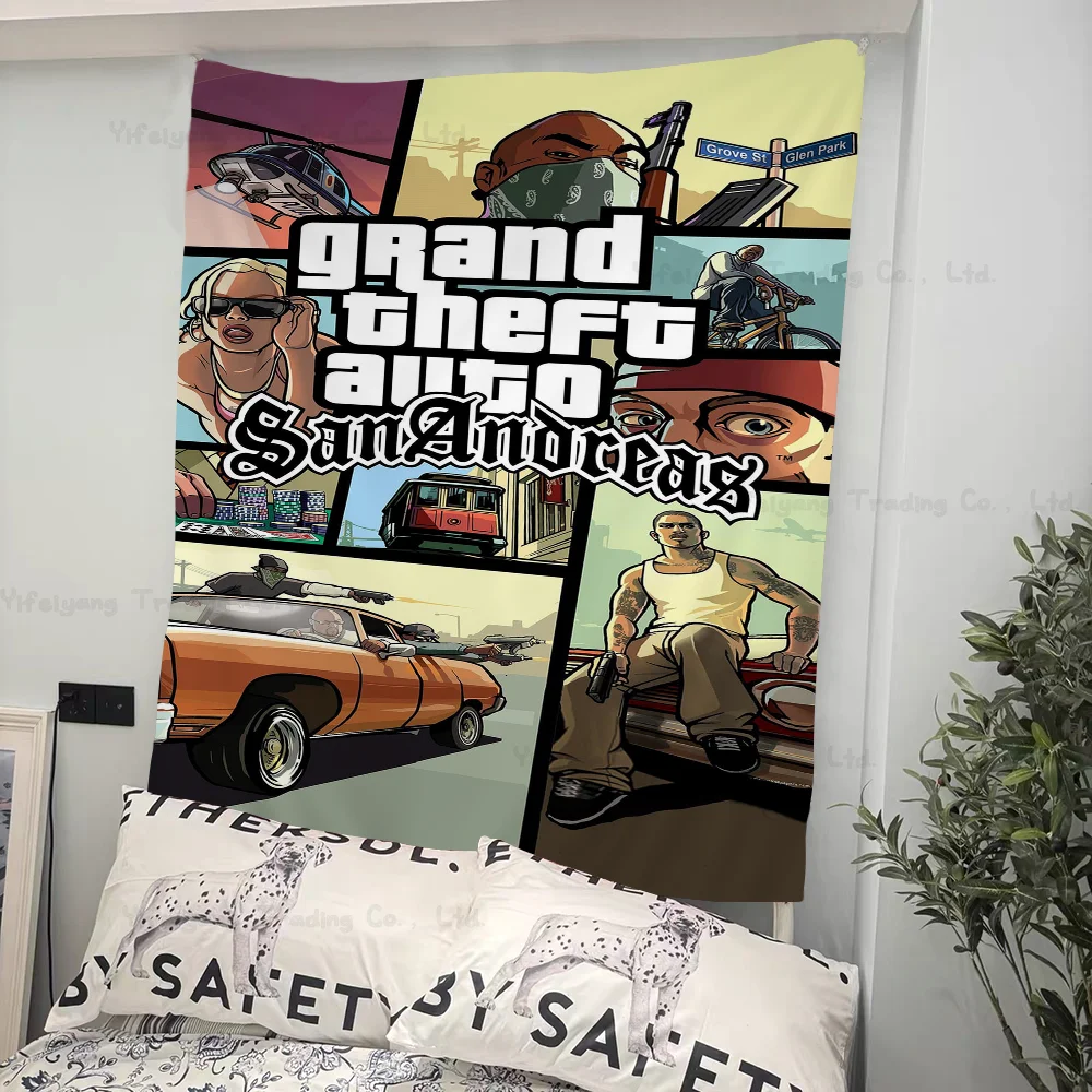 

Game Grand Theft Auto Anime Tapestry Hanging Tarot Hippie Wall Rugs Dorm Wall Hanging Sheets