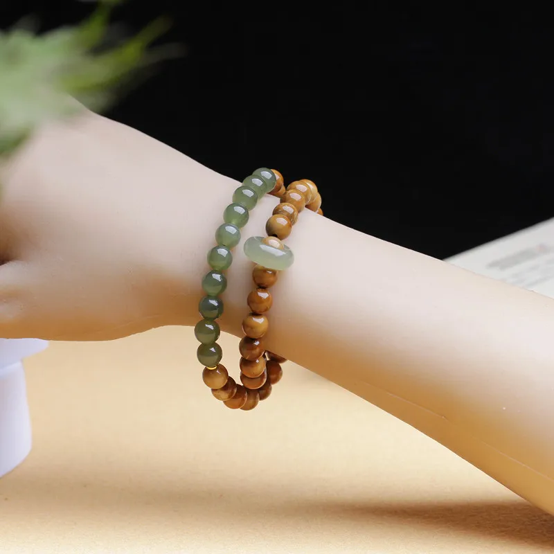 Natural Hotan Jade 8mm Female Beads Handstrings Jewelry Double Layer Bracelet Buddhist Accessories Gifts Support Wholesale