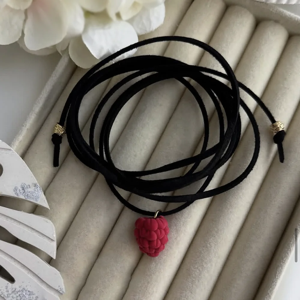 Black Classic Gothic Tattoo Lace DIY Long Choker Fruit Pendant Necklace For Girls Jewelry Trend Vacation Wedding Gift N0560