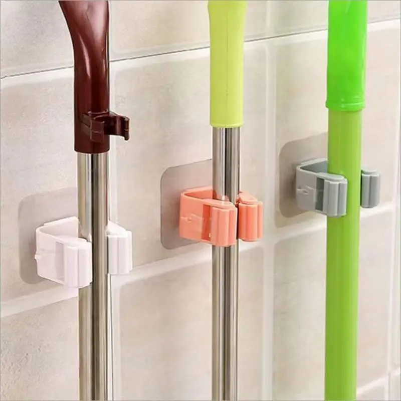 

1 Mop Rack Bathroom Accessories Wall Mounted Shelf Organizer Hook Broom Holder Hanger Behind Doors/On Walls Kitchen Storage Tool