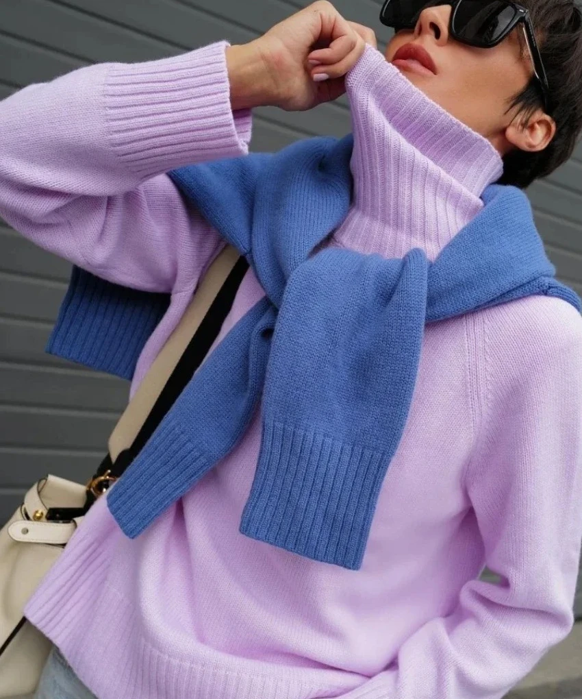 Camisola de gola alta feminina outono grosso quente pulôver topos novo inverno oversized