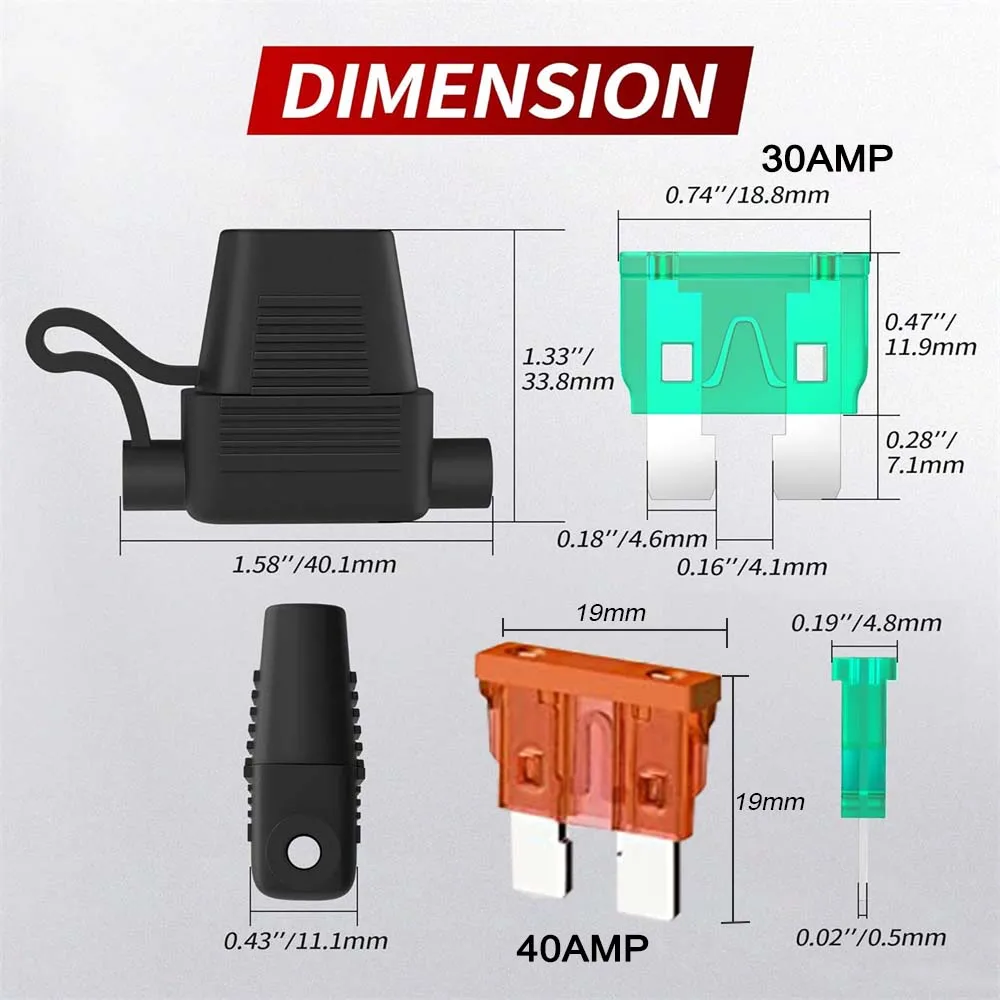 10 pack 12 AWG Inline 12V Fuse Holder,ATO/ATC in Line Fuse Holder Waterproof with 30A & 40A Medium Blade Fuse for Car Automotive