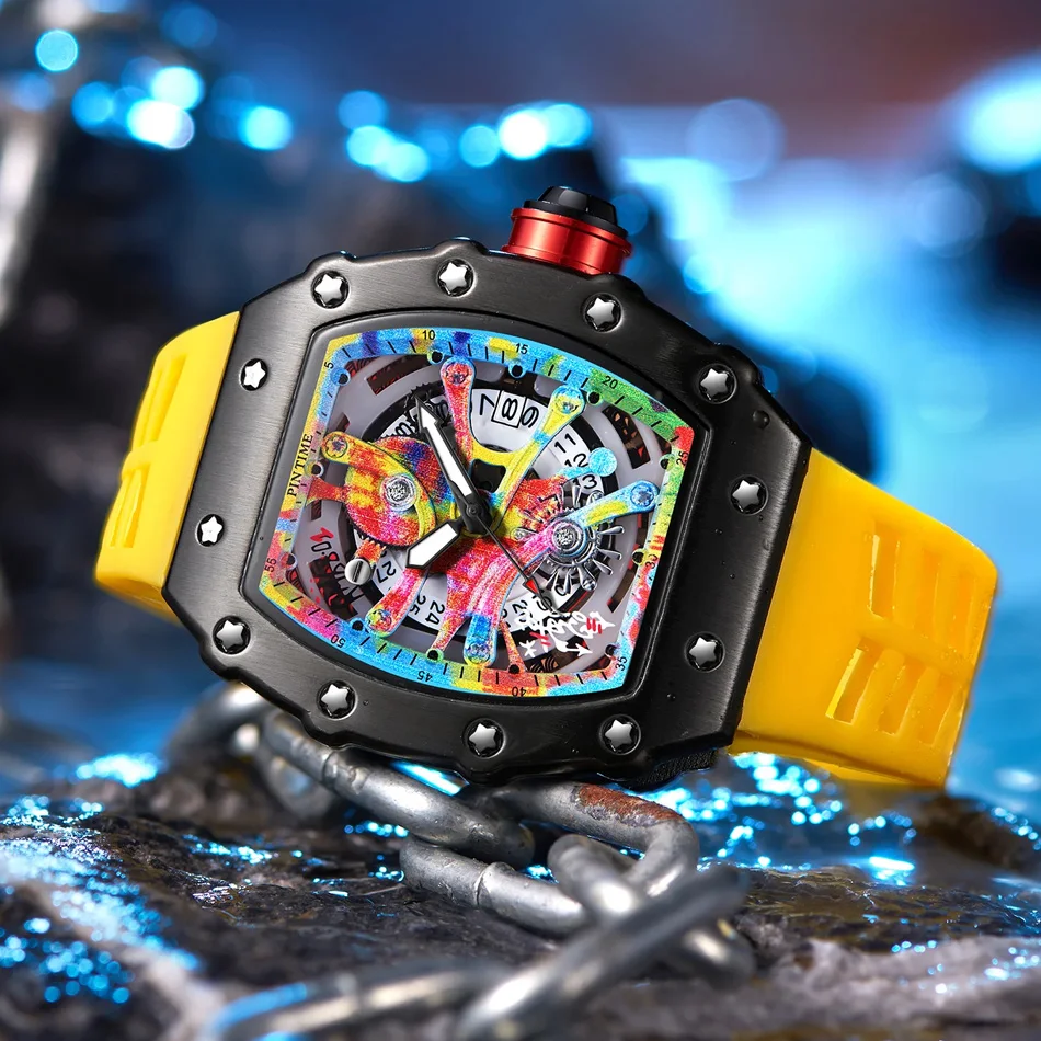 Luxury Watch Men Wrist Watches Tonneau Multifunction Graffiti Dial Auto Date Waterproof Sports Casual Clock Men Quartz Watches view 6