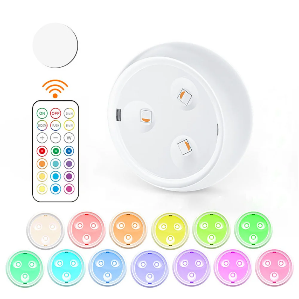 3 Leds RGB Colors Led Under Cabinet Light 67MM Battery Powered Wireless Home Decoration for Wedding,Party,Holiday