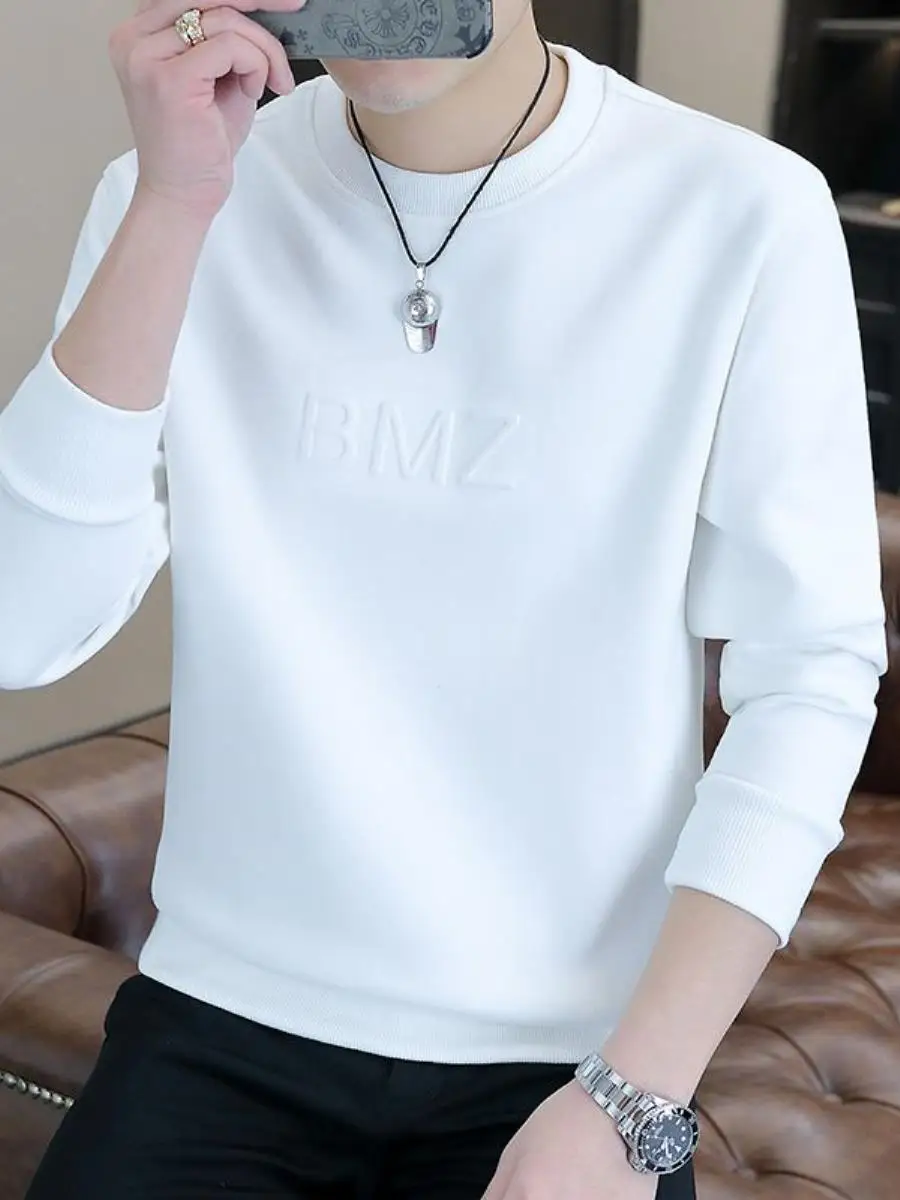 

High-End Men's Hoodie Long Sve round Ne Base irt Trendy Casual Versatile Top Spring Autumn Comfortable Soft Faionabl...