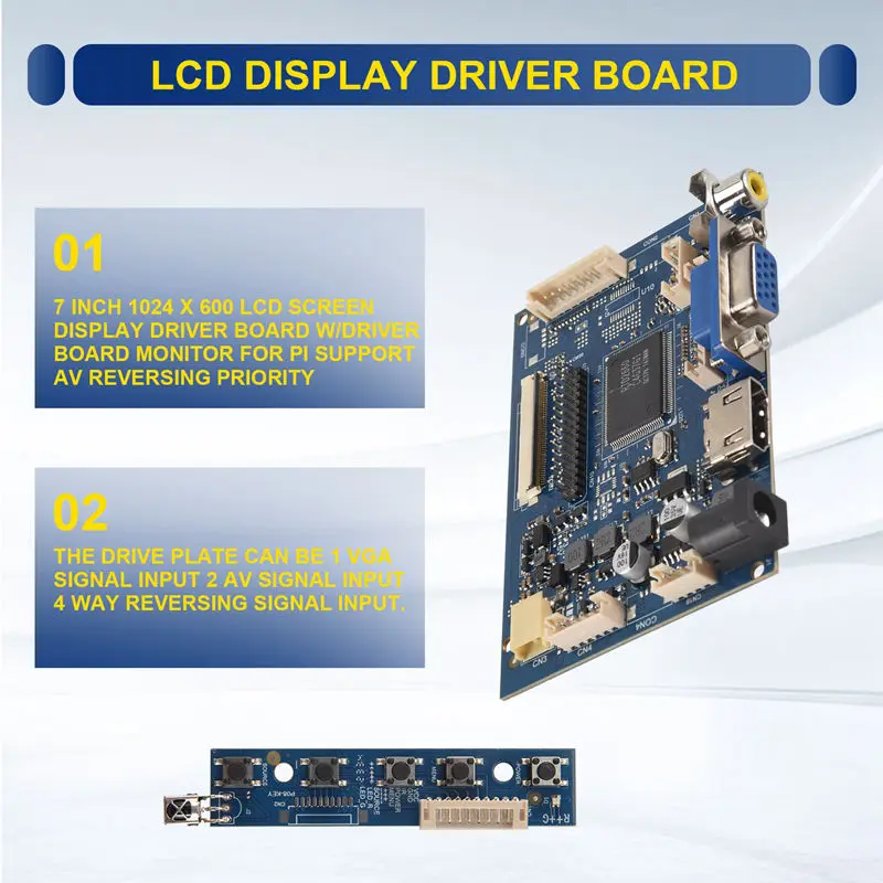 AEE7-7 Inch 1024X600 Lcd-scherm Driver Board W/Driver Board Monitor Voor Raspberry Pi Ondersteuning AV Omkeren prioriteit