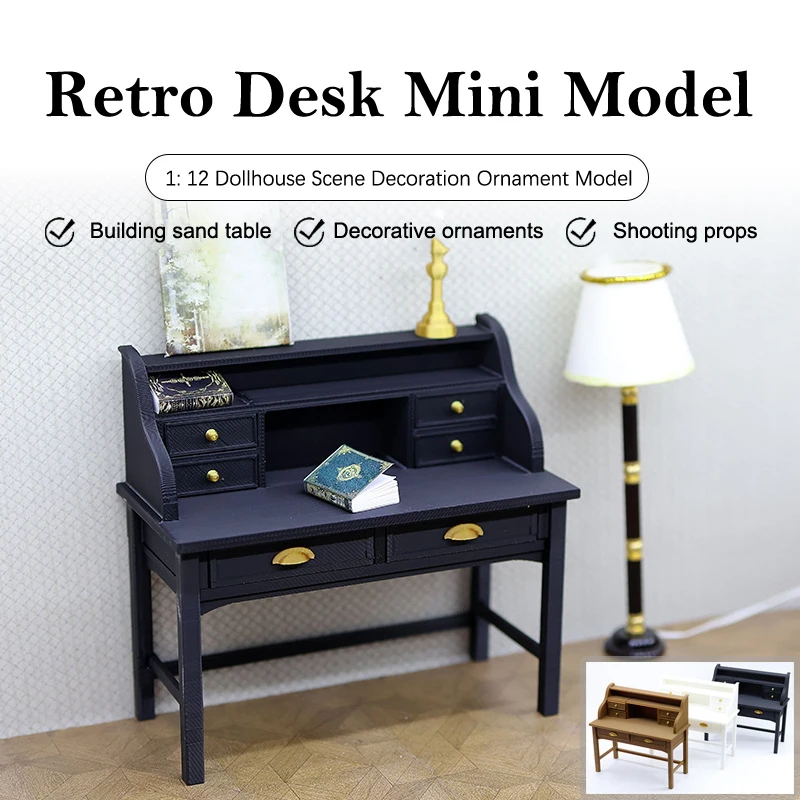 Escritorio de escritura simulado para casa de muñecas, modelo de muñeca, escritorio para el hogar, sala de estudio, muebles de decoración, accesorios de decoración de escena de casa de muñecas, 1/12