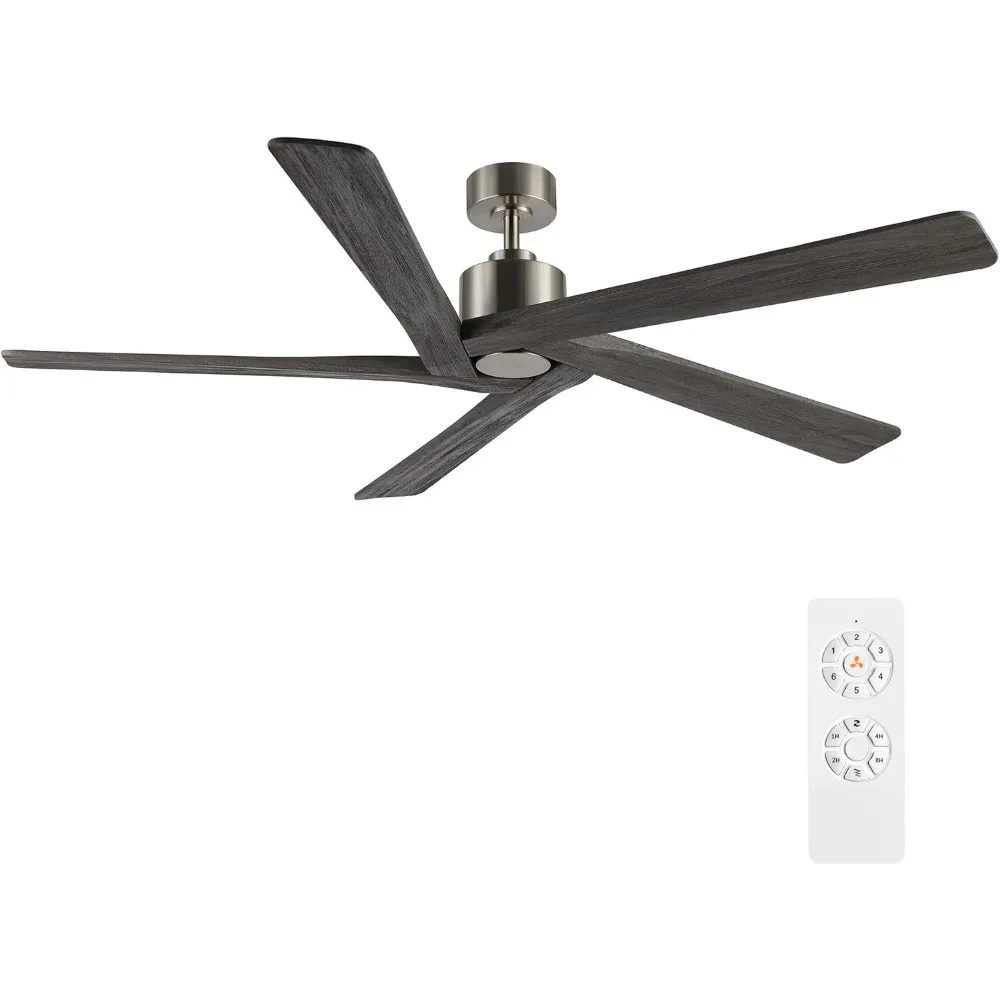 

64 Inch DC Ceiling Fan without Lights, 5 Reversible Carved Solid Wood Blades, 6-Speed Noiseless DC Motor, Gray Blades