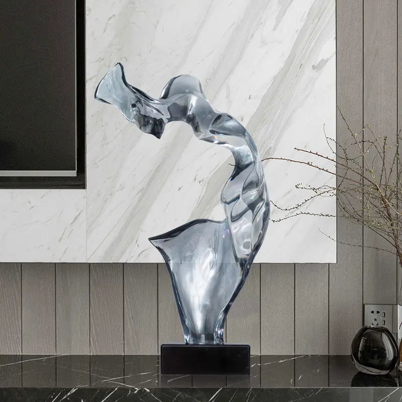 Abstract transparent resin ornaments in the model room of the sales  decorative handicrafts and sculptures in the hotel lobby