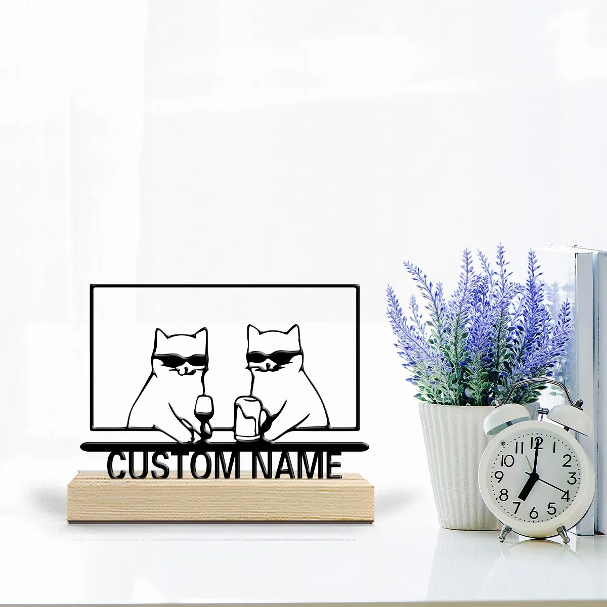 1pc Desktop Metal Ornaments Custom Name Equipped with Wooden Base Modern Rural Home Desktop Decorations