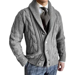 Cardigan à manches longues pour hommes avec des boutons, veste chaude, manteau à revers, document solide, hiver, automne, chaud, 2023